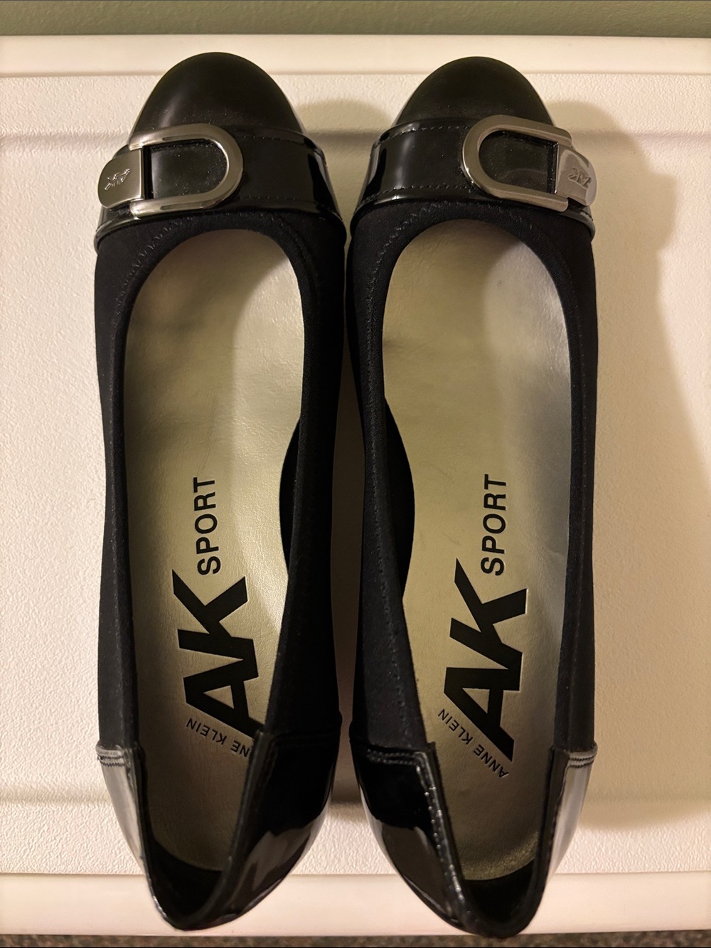 Anne Klein Sport Black Ballet Wedges with Silver Buckle